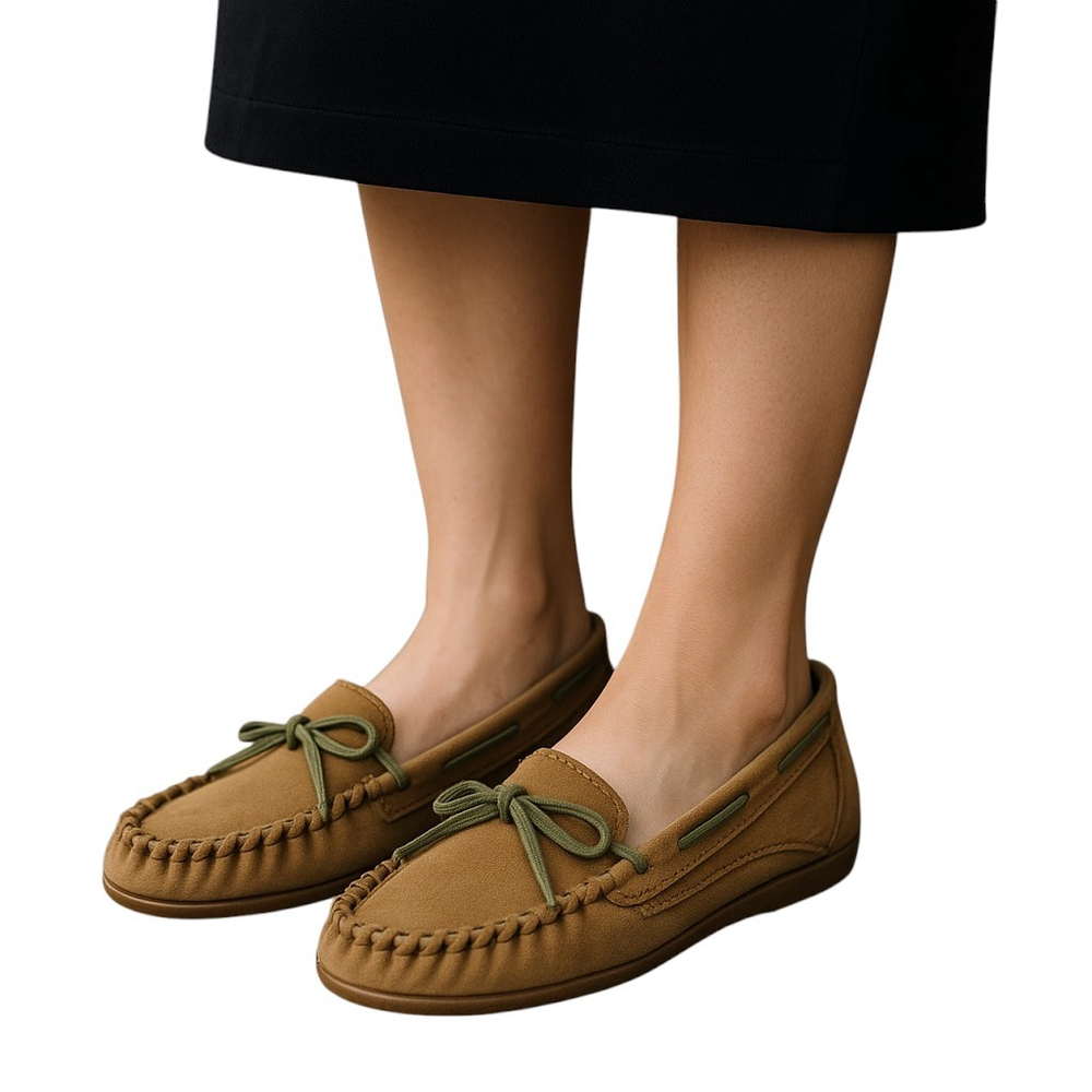 MIA Macey Moccasin Womens 9M Brown Suede Slip On Loafers Bow Comfort Outdoor